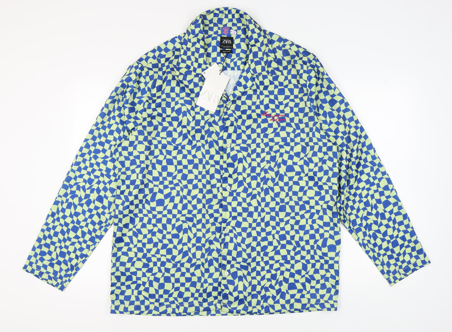 ZARA Women's Blue Geometric XL Button-Up Shirt