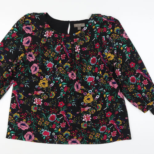 Fever London Women's Black Floral Blouse, Size 16, 3/4 Sleeve