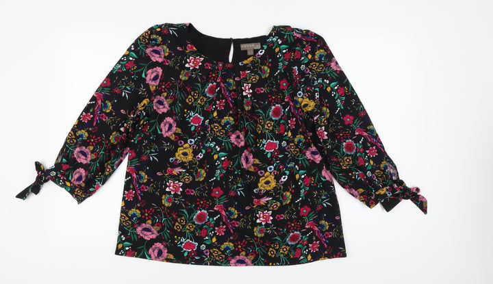 Fever London Women's Black Floral Blouse, Size 16, 3/4 Sleeve