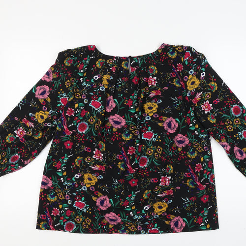 Fever London Women's Black Floral Blouse, Size 16, 3/4 Sleeve