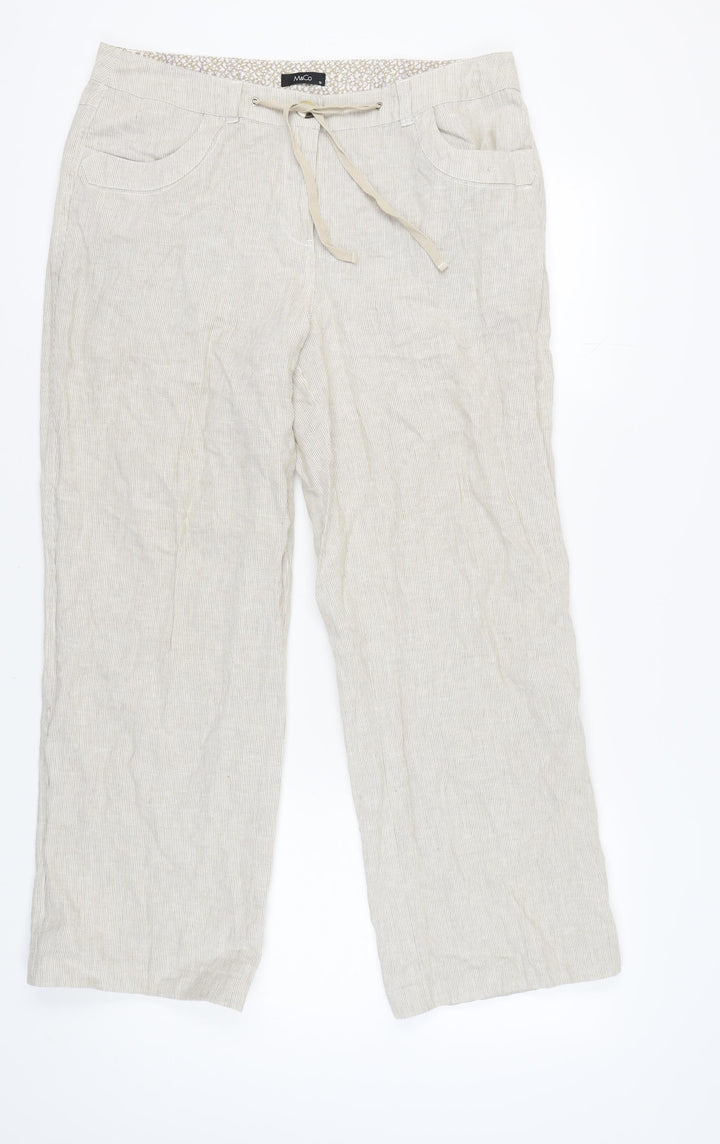 M&Co Women's Beige Trousers Size 16 Linen Blend