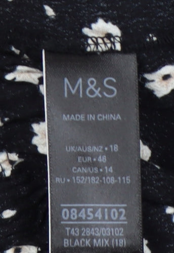 Marks and Spencer Women's Black Floral Blouse Size 18
