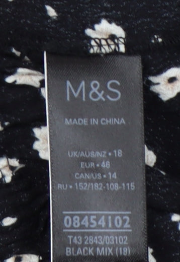 Marks and Spencer Women's Black Floral Blouse Size 18