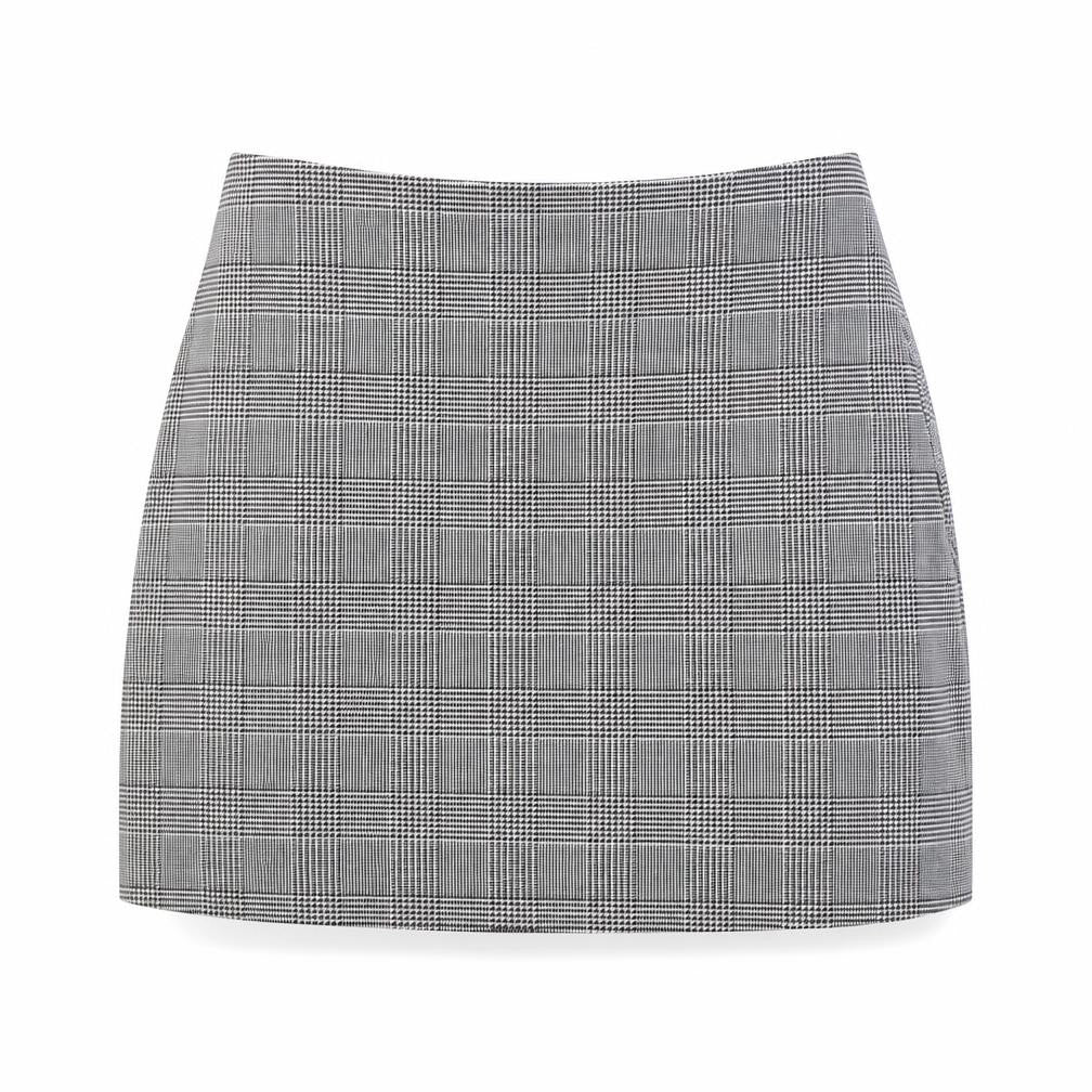 Front view of New Look Women's Check Pencil Skirt, size 8, Black Grey