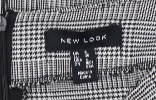 New Look Women's Check Pencil Skirt, Size 8, Black Grey