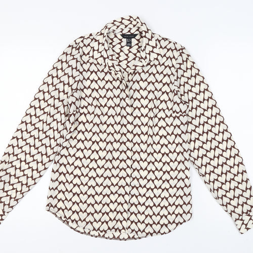 New Look Women's Brown Geometric Button-Up Shirt, Size 6