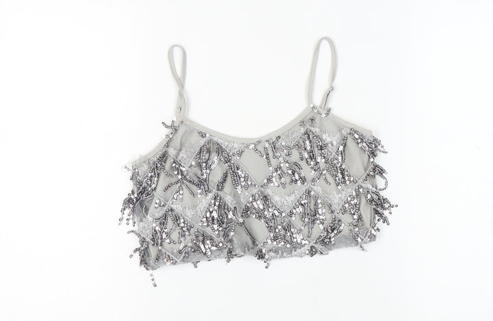 New Look Women's Silver Sequin Camisole Top UK 10