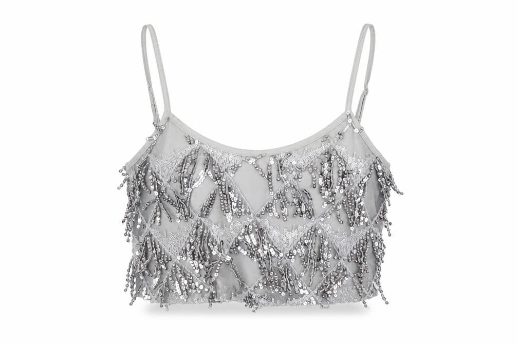 Front view of New Look Women's Silver Sequin Camisole Top UK 10