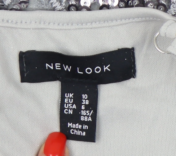 New Look Women's Silver Sequin Camisole Top UK 10
