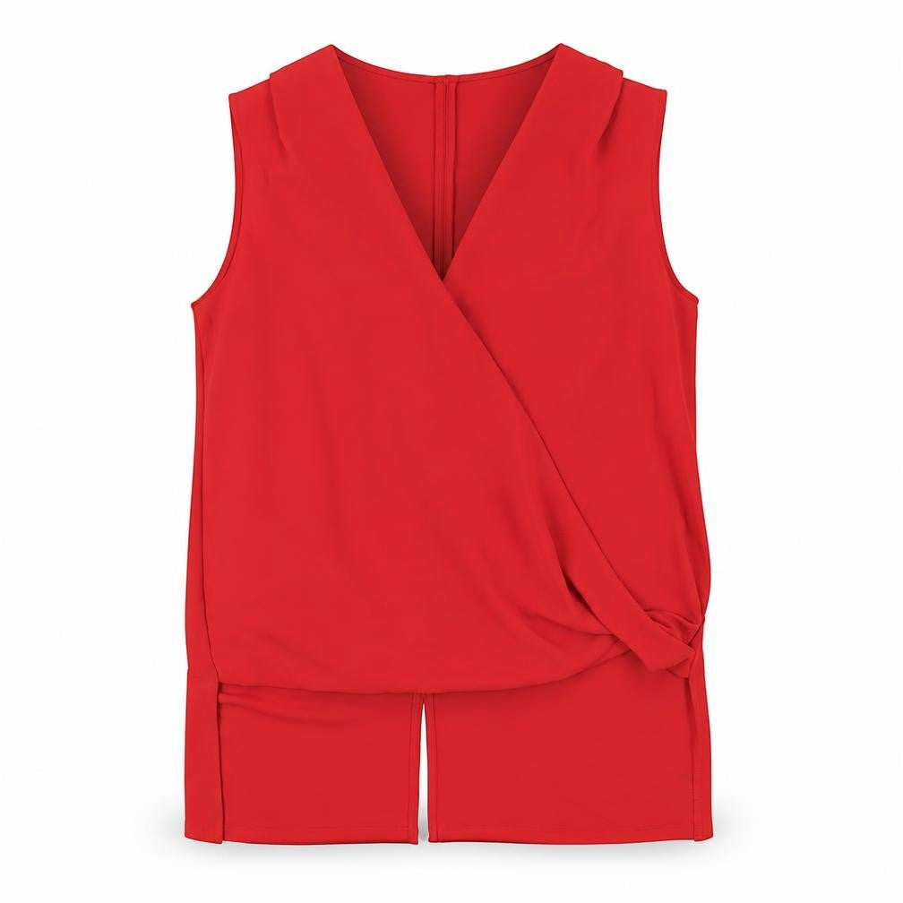 Front view of Next Women's Red Sleeveless Wrap Blouse, size 18