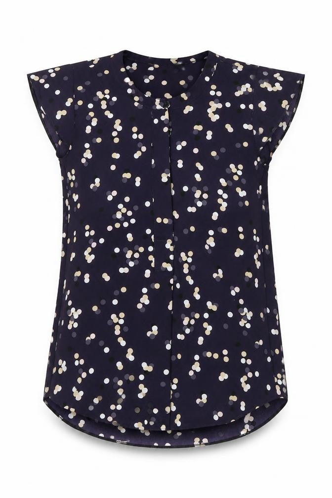Front view of Paraphrase women’s blue polka dot blouse, size UK 8