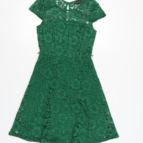 Dorothy Perkins Women's Green Lace A-Line Dress - Size 6