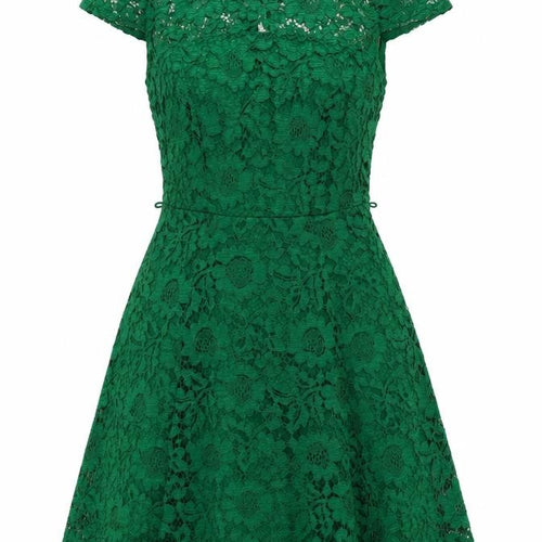Dorothy Perkins Women's Green Lace A-Line Dress - Size 6