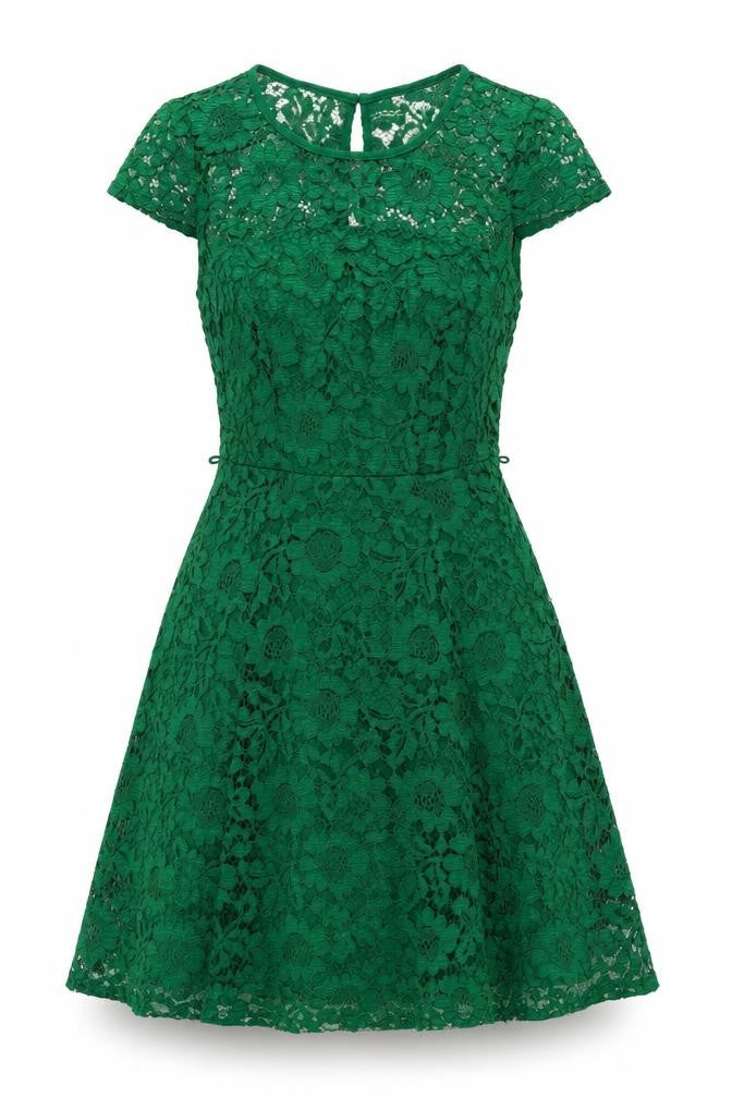 Dorothy Perkins Women's Green Lace A-Line Dress - Size 6