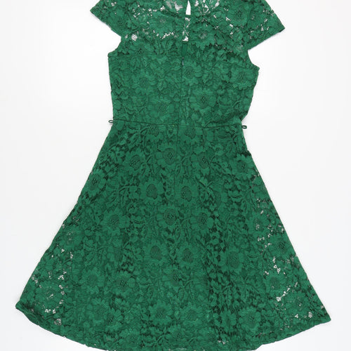 Dorothy Perkins Women's Green Lace A-Line Dress - Size 6