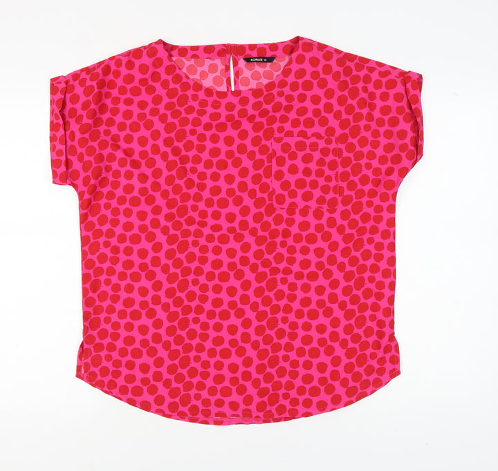 Roman Women's Pink Polka Dot Blouse Size 14