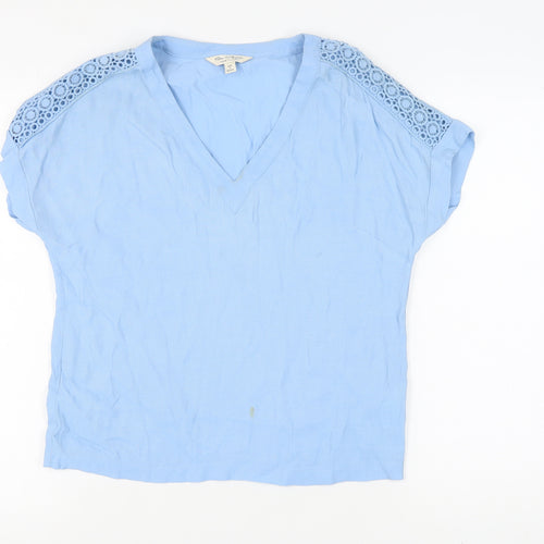 Miss Selfridge Women's Blue V-Neck Short Sleeve Top