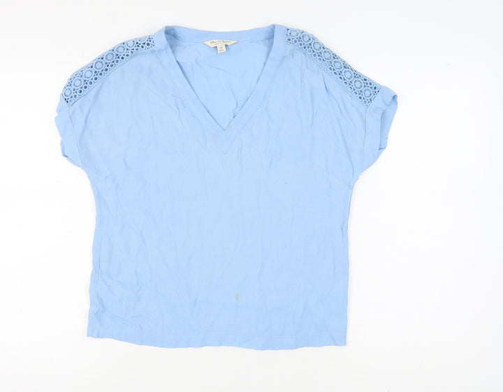 Miss Selfridge Women's Blue V-Neck Short Sleeve Top