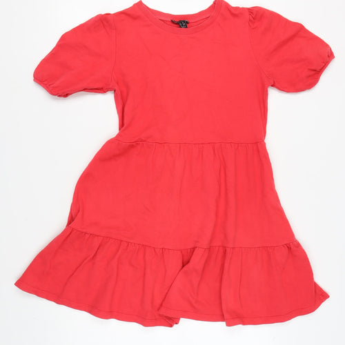 New Look Women's Red Puff Sleeve Cotton Dress Size 10