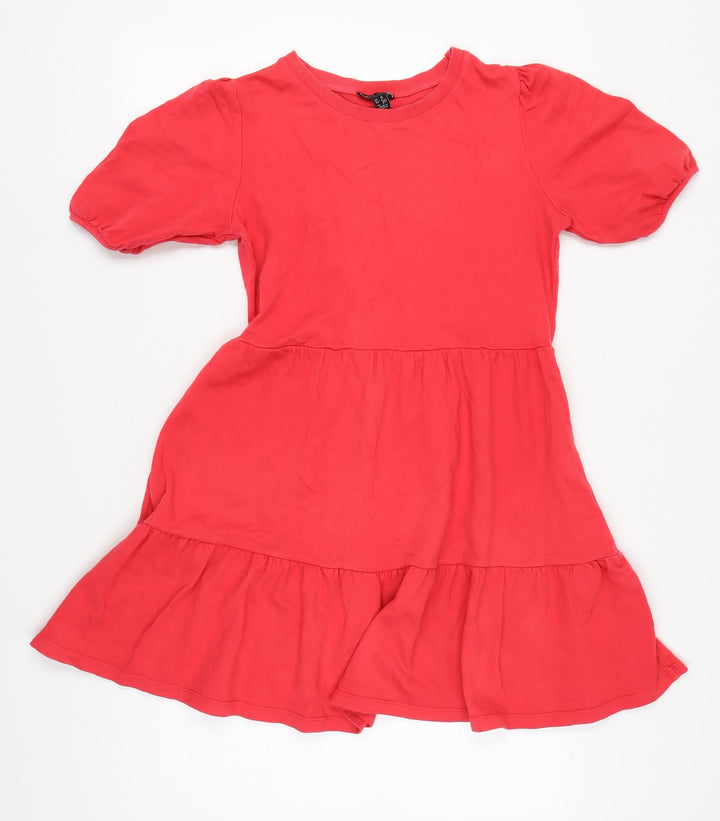 New Look Women's Red Puff Sleeve Cotton Dress Size 10