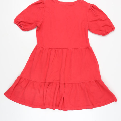 New Look Women's Red Puff Sleeve Cotton Dress Size 10