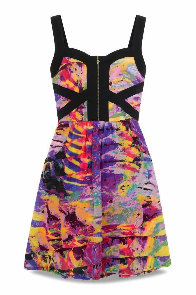 Front view of Quiz Women's Multicoloured Fit & Flare Dress, size 6