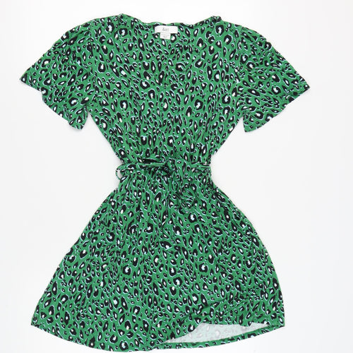 &et Women's Green Animal Print Wrap Dress Size 12