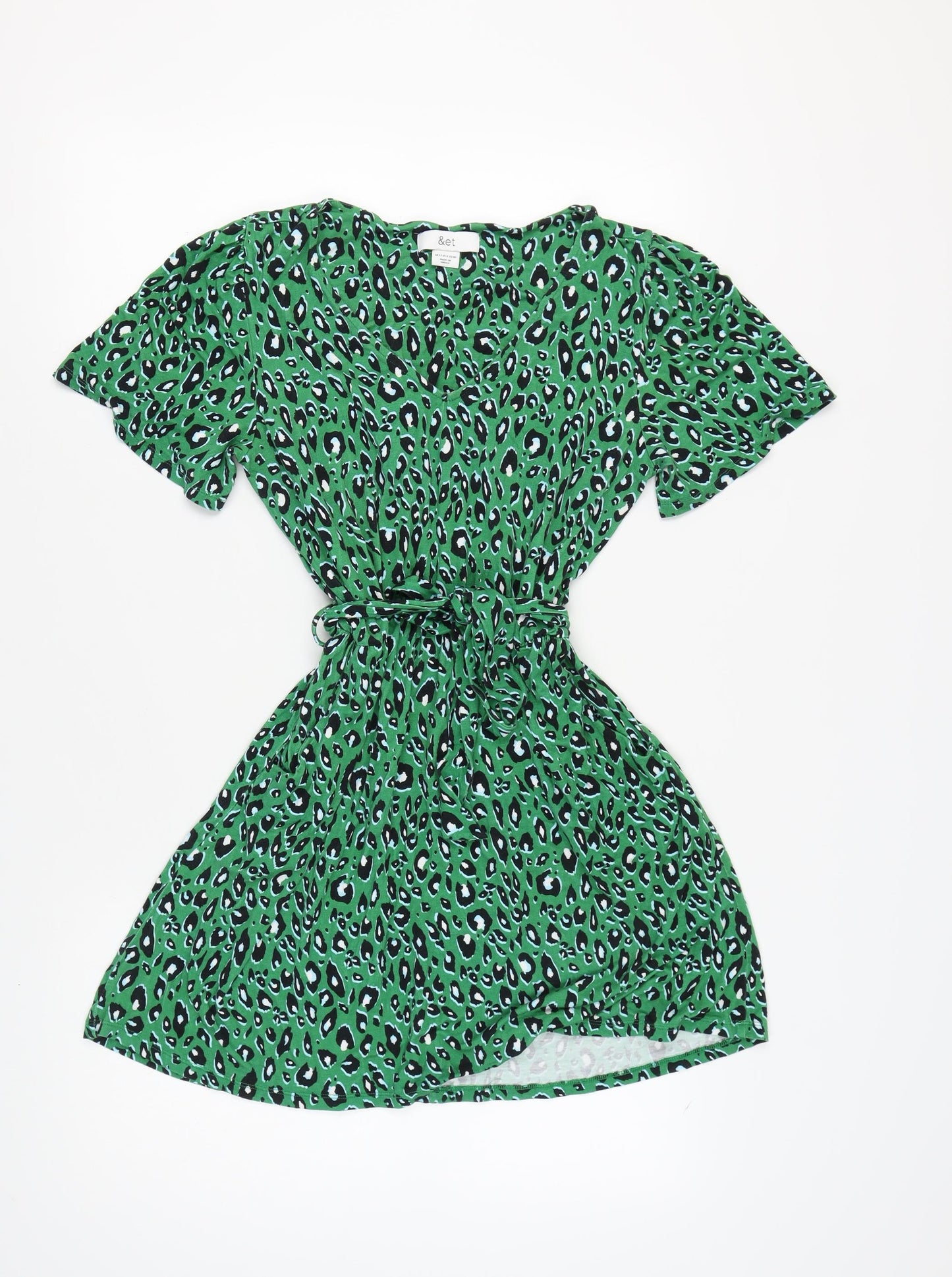 &et Women's Green Animal Print Wrap Dress Size 12
