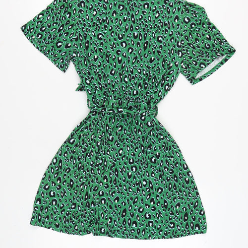 &et Women's Green Animal Print Wrap Dress Size 12