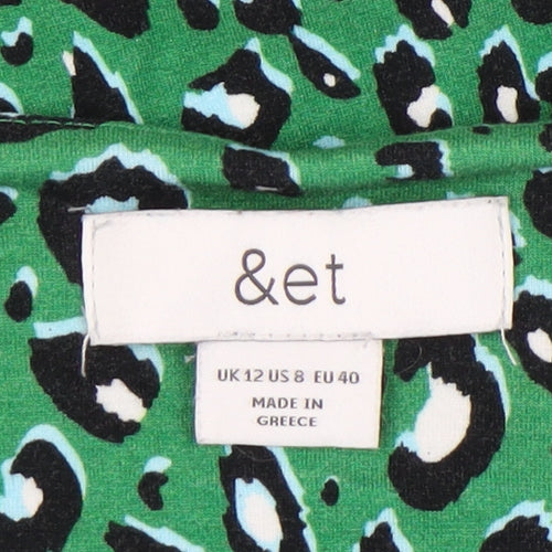 &et Women's Green Animal Print Wrap Dress Size 12