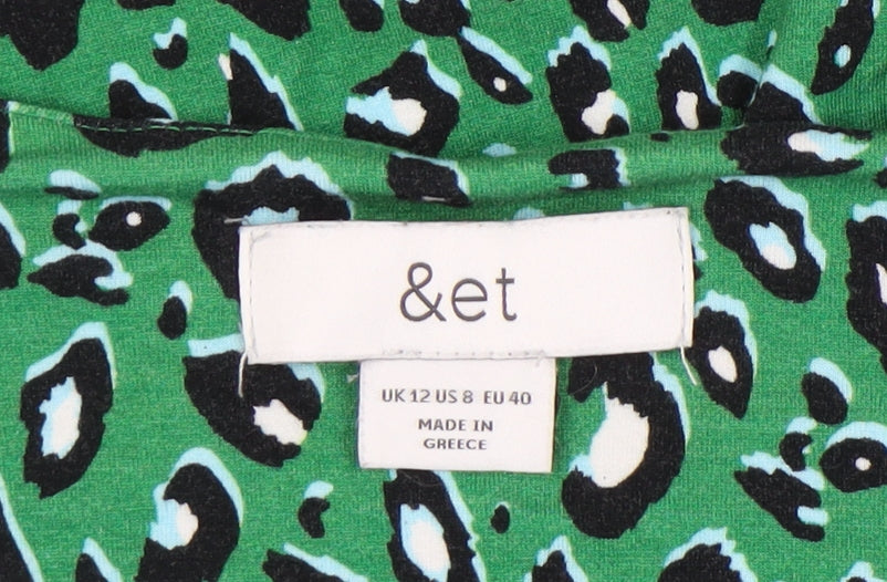 &et Women's Green Animal Print Wrap Dress Size 12