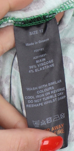 &et Women's Green Animal Print Wrap Dress Size 12