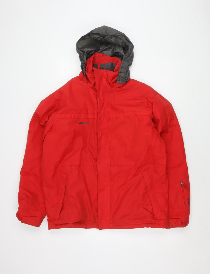 Decathlon Men's Red Puffer Jacket S, Hooded Outdoor