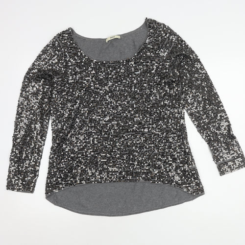 Oasis Women's Grey Sequin Long Sleeve Top M