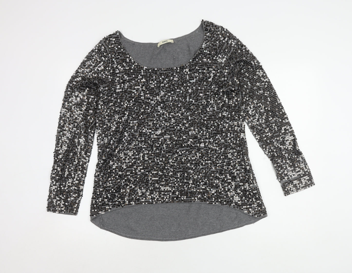 Oasis Women's Grey Sequin Long Sleeve Top M