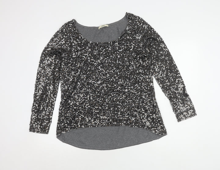 Oasis Women's Grey Sequin Long Sleeve Top M