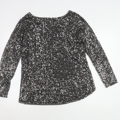 Oasis Women's Grey Sequin Long Sleeve Top M