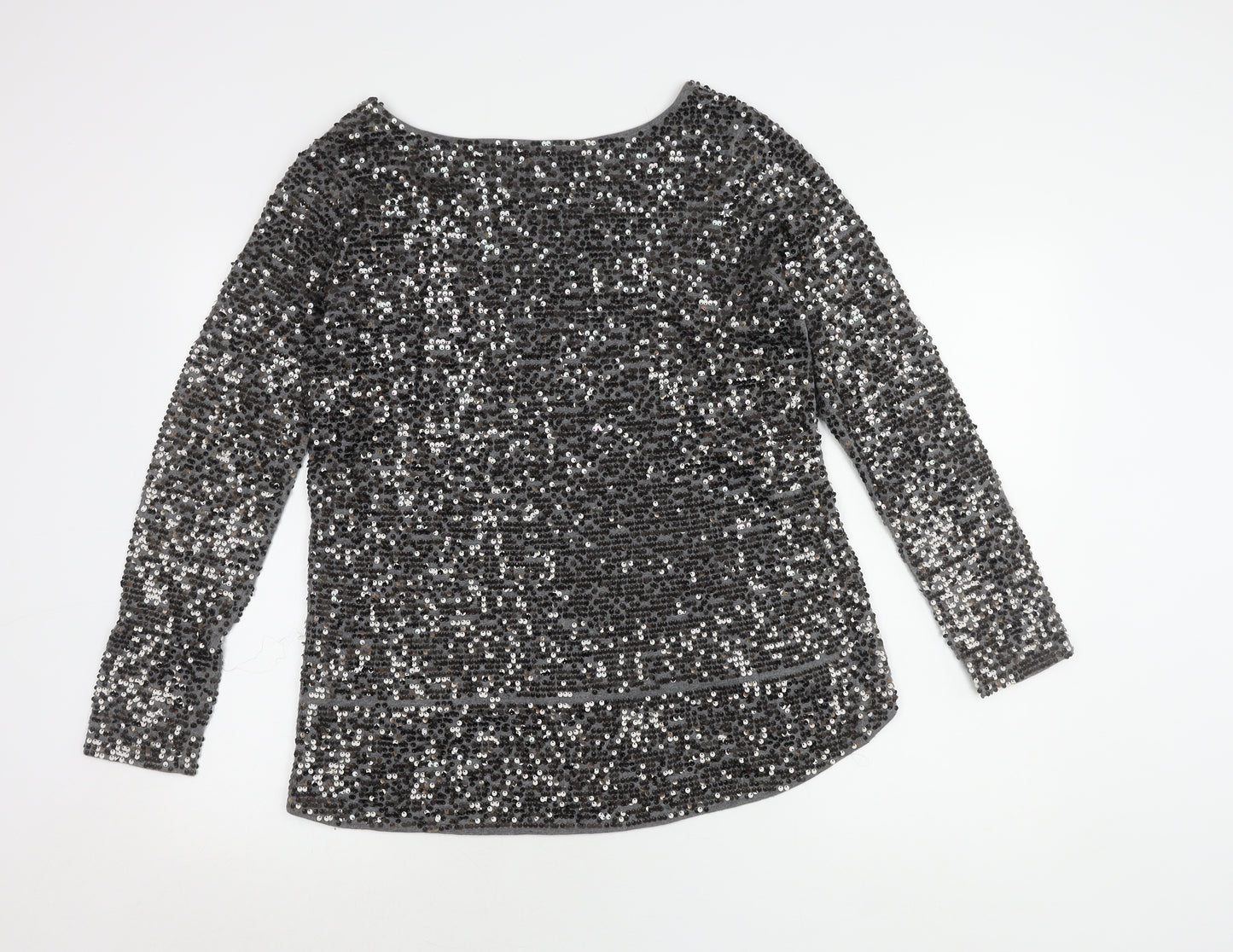 Oasis Women's Grey Sequin Long Sleeve Top M