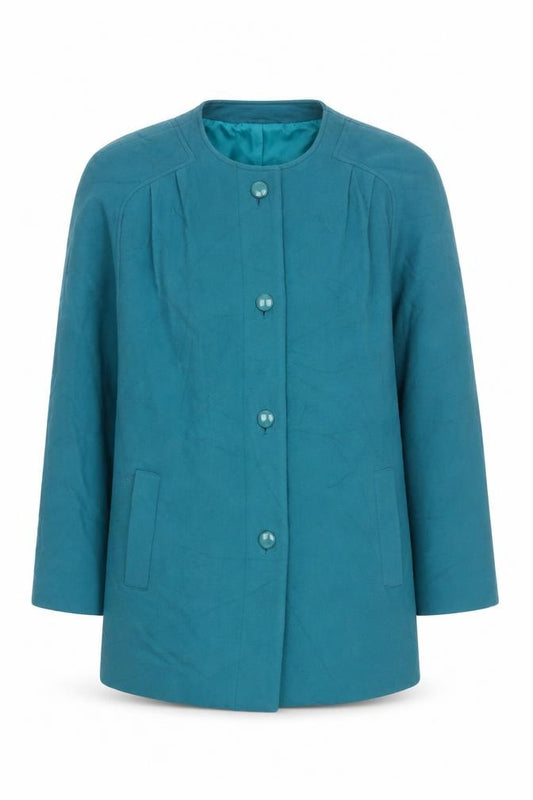 Front view of Eastex Women's Green Buttoned Wool Jacket, size 12