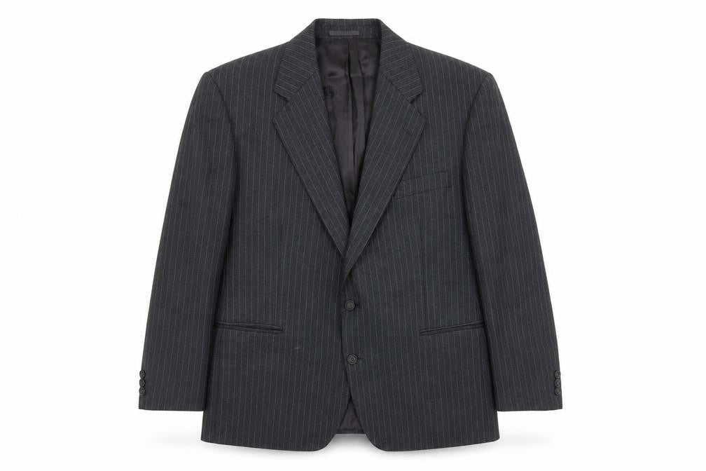 Front view of Magee Men's Grey Striped Blazer, Size 44S