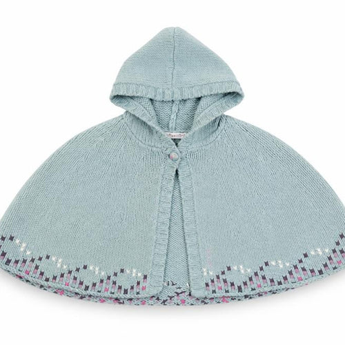 Fat Face Girls Blue Hooded Knit Cape S Excellent Condition