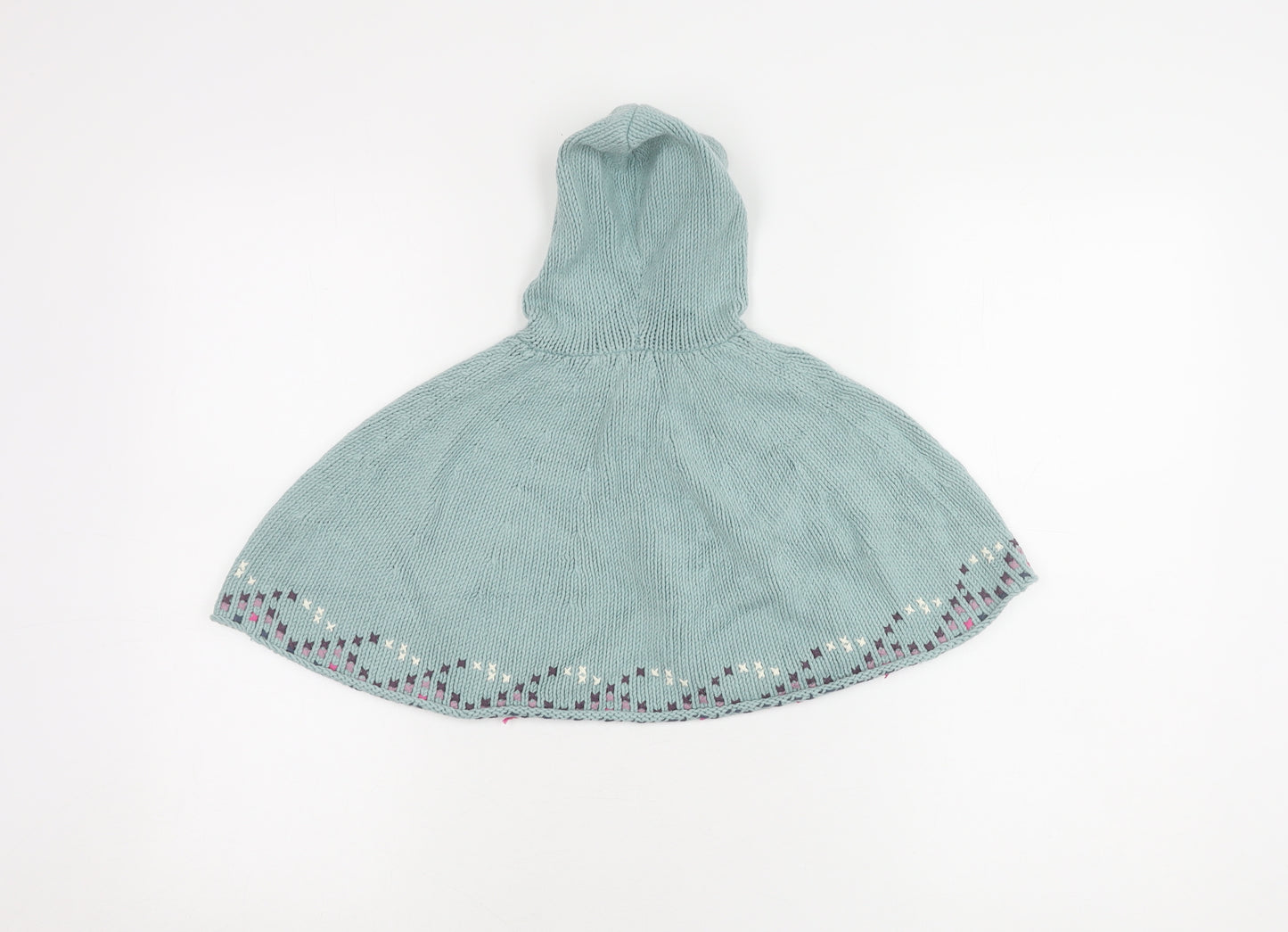 Fat Face Girls Blue Hooded Knit Cape S Excellent Condition