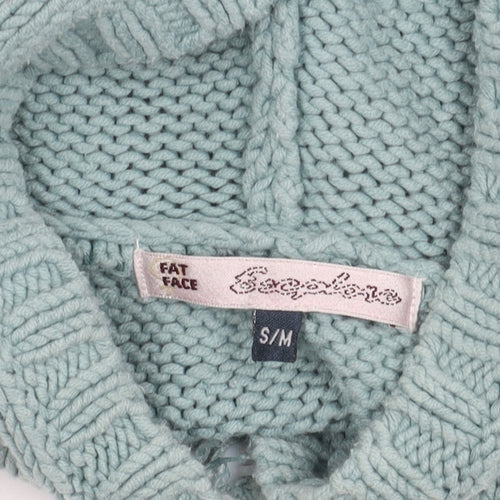 Fat Face Girls Blue Hooded Knit Cape S Excellent Condition