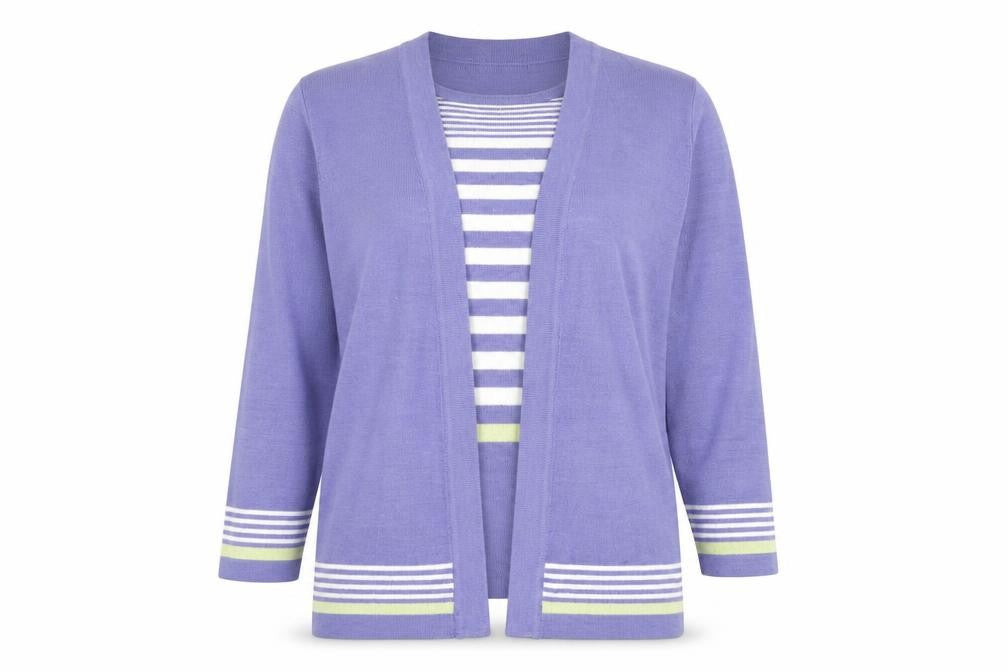 Front view of Honor Millburn Women's Purple Cardigan, size 14
