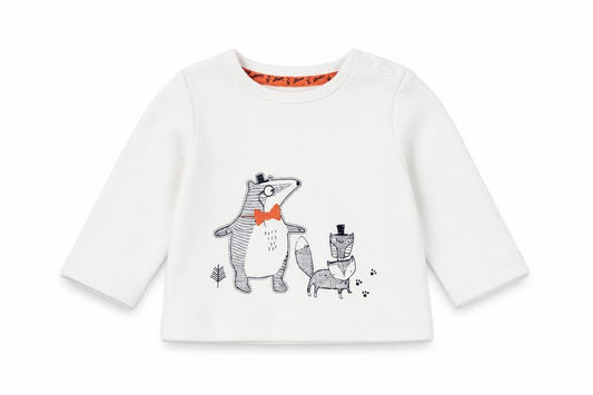 Front view of Mantaray unisex baby jumper 3-6 months white cotton pullover