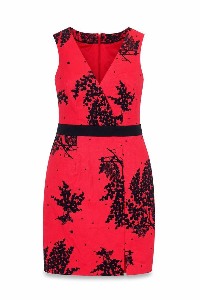 Boden Women's Red Sheath Dress, Size 12, V-Neck, Floral