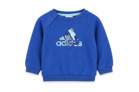 Front view of Adidas Blue unisex baby jumper 6-9 months