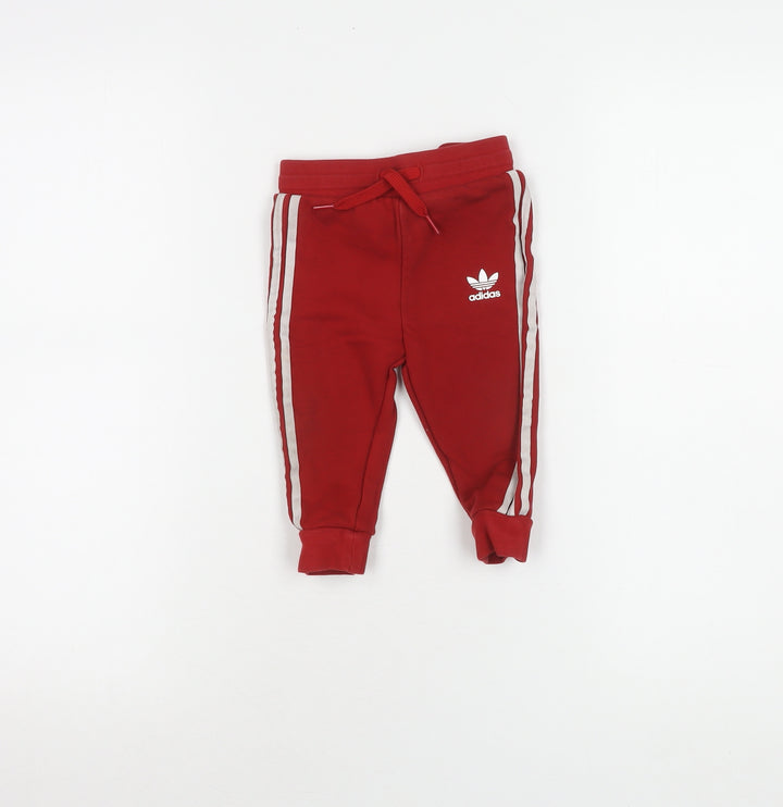 Adidas Unisex Red Jogger 9-12 Months, Elastic Waist