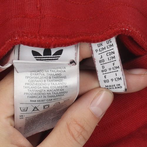 Adidas Unisex Red Jogger 9-12 Months, Elastic Waist
