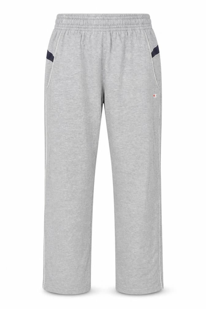 Front view of Champion Men's Grey Track Pants, L, Elastic Waist, Jersey